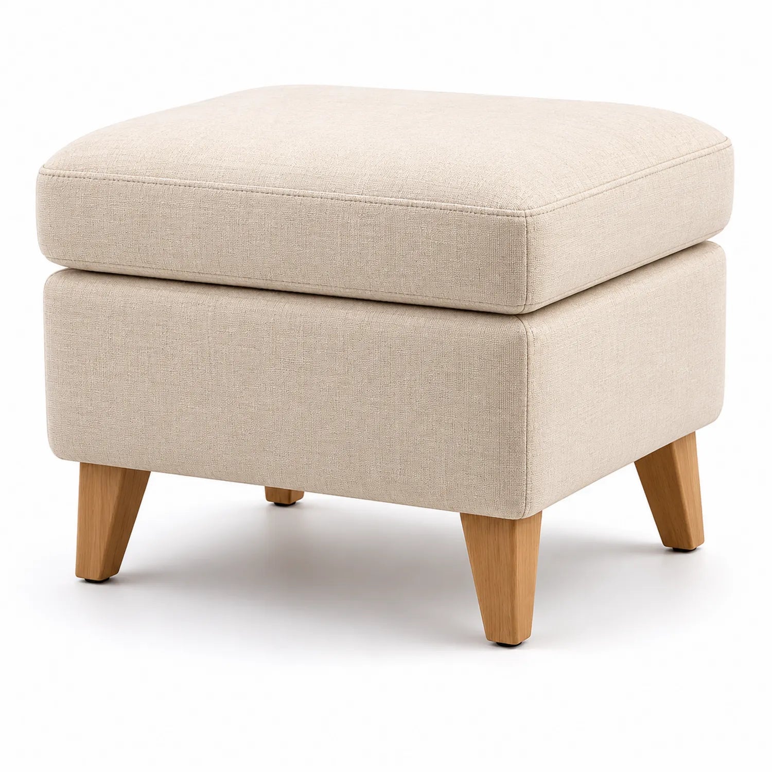 Pouf in Tessuto Beige con Gambe in Legno 45 cm