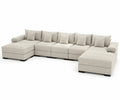 Divano modulare angolare in tessuto a coste beige con cuscini