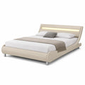 Letto matrimoniale in similpelle crema con testiera LED 200x160 cm