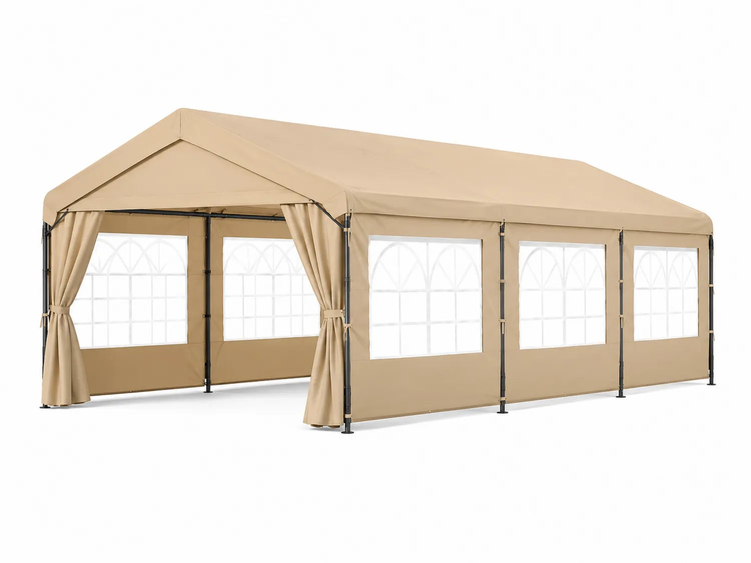 Gazebo da giardino con struttura in acciaio e finestre in PVC 600x300 cm Beige