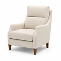 Poltrona in tessuto beige con gambe in legno