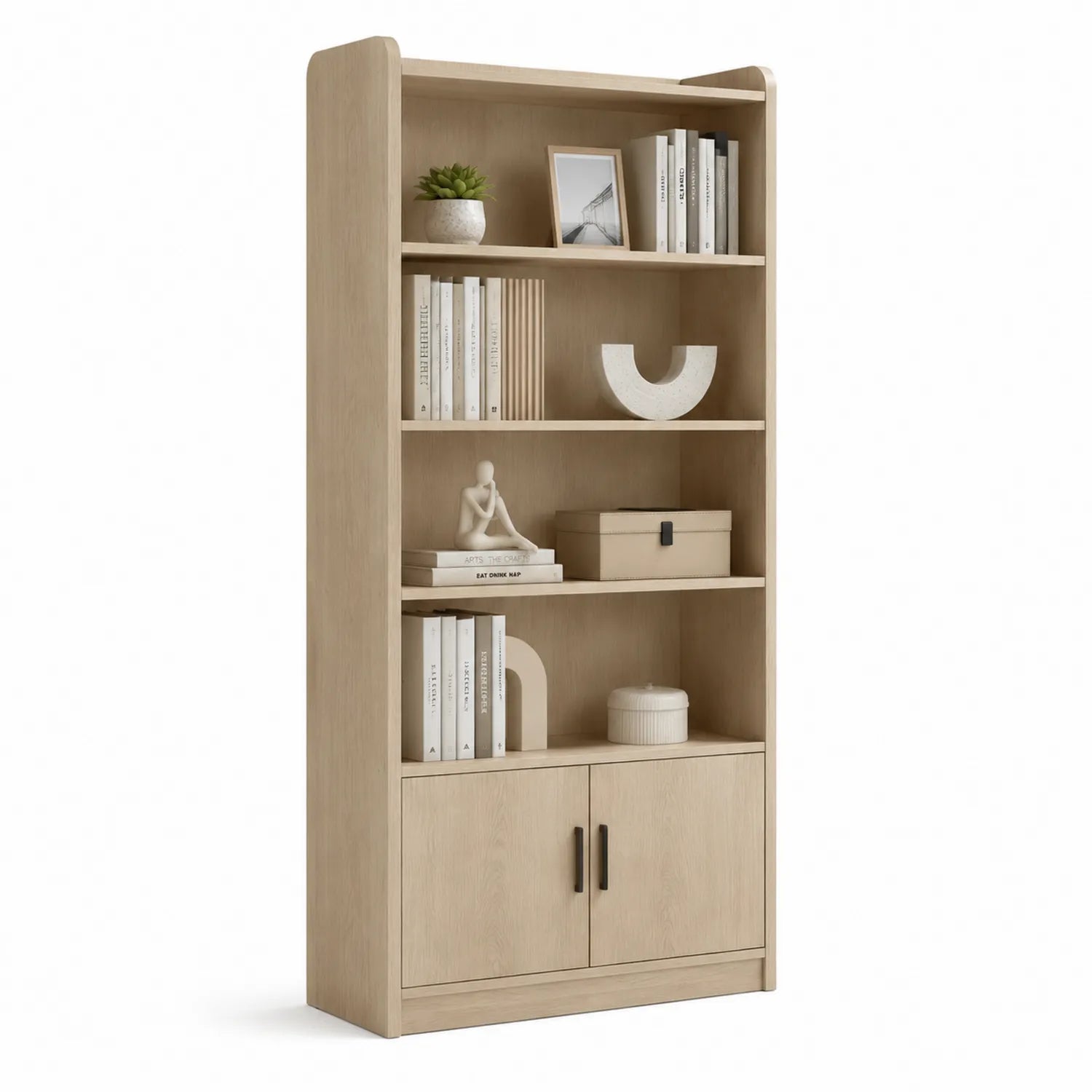 Libreria in Legno MDF con Ripiani e Ante Rovere Chiaro