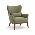 Poltrona in tessuto verde con gambe in legno