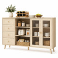 Credenza buffet in legno con porte in vetro e cassetti beige