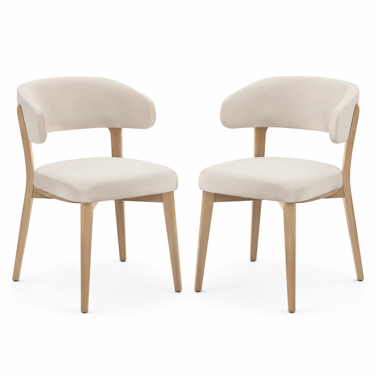 Set di 2 Sedie Legno e Tessuto Avorio