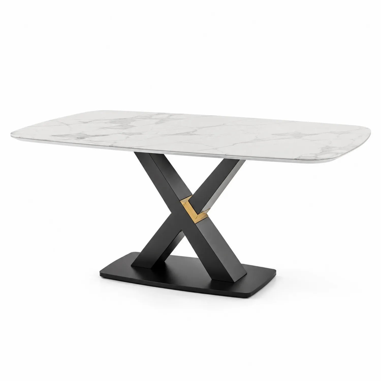 Tavolo da pranzo in marmo con base in metallo nero
