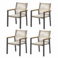 Set di 4 sedie in alluminio e corda con braccioli in legno, Beige