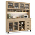 Credenza Moderna in Legno Chiaro con Ante in Vetro e Cassetti