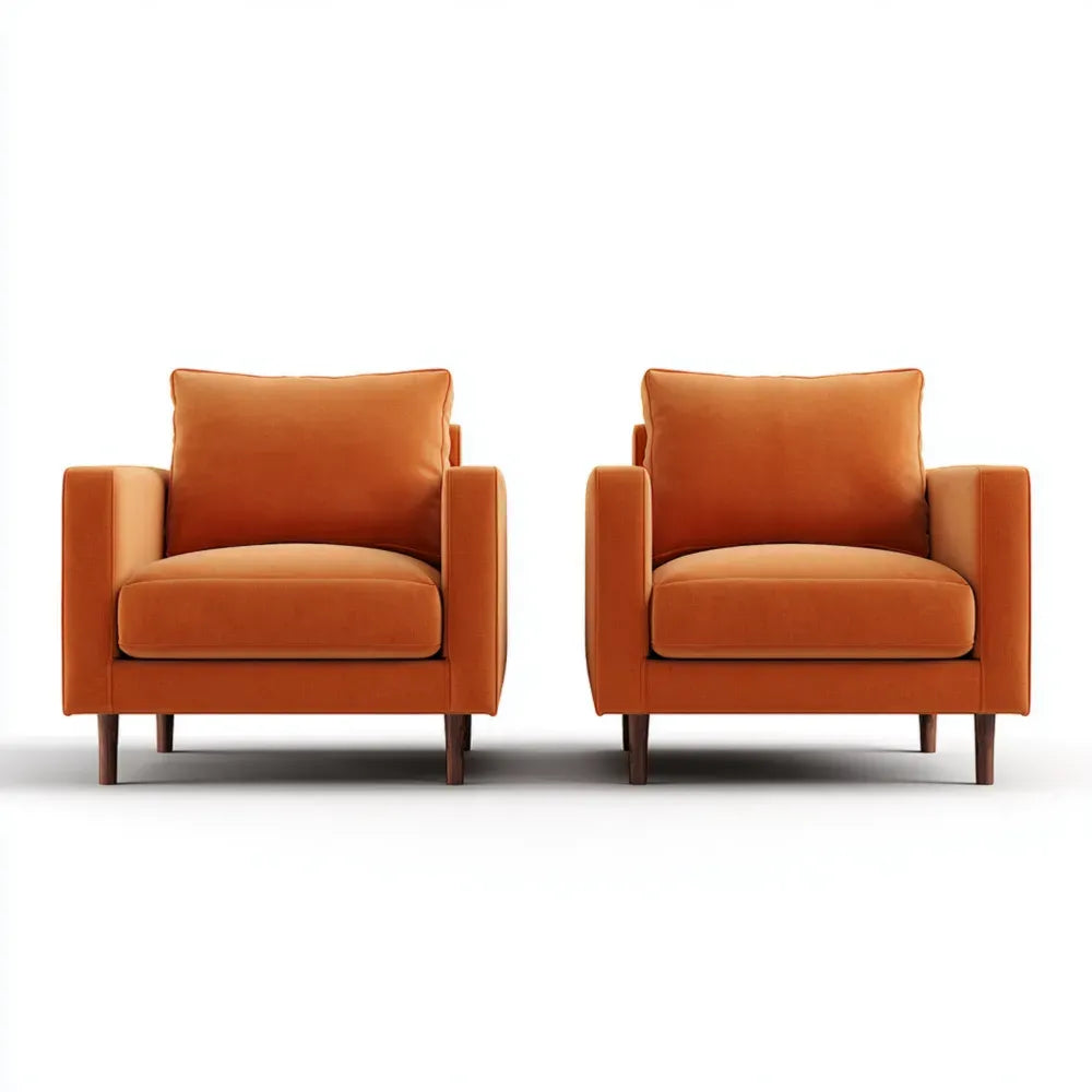 Armchair Set Velvet Upholstered 80x90x75 cm - Orange - Contemporary Style
