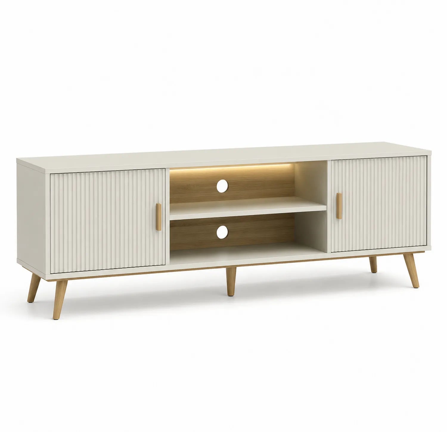 Mobile TV in Legno MDF con Ripiani e Ante a Doghe