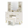 Toeletta con Specchio Illuminato e Sgabello in Legno MDF Bianco