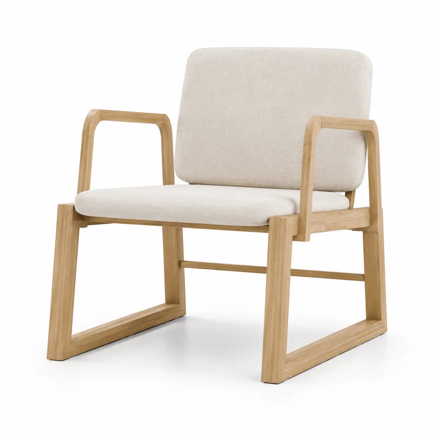 Sedia in Legno di Rovere con Seduta in Tessuto Beige