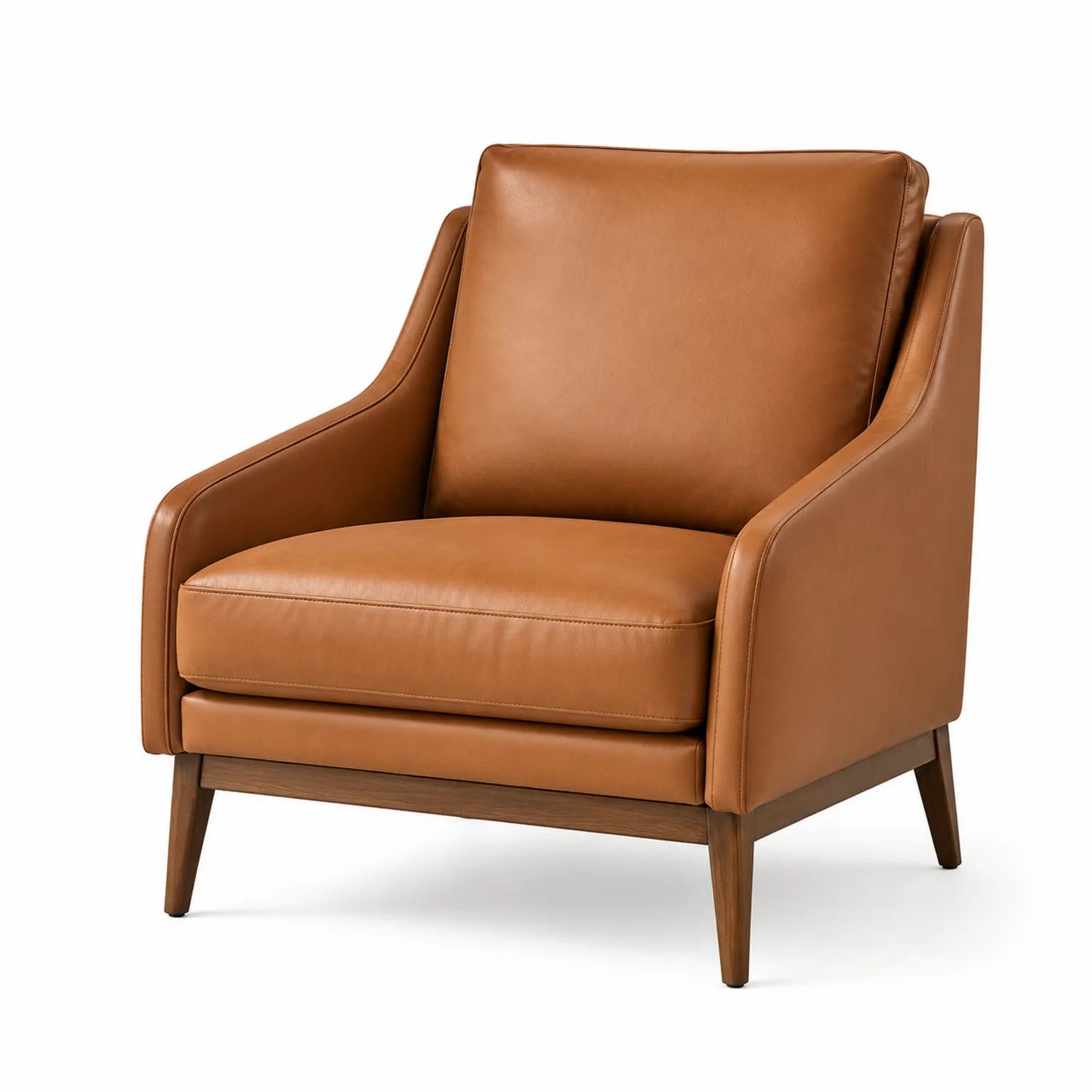 Poltrona in Pelle con Gambe in Legno Massello