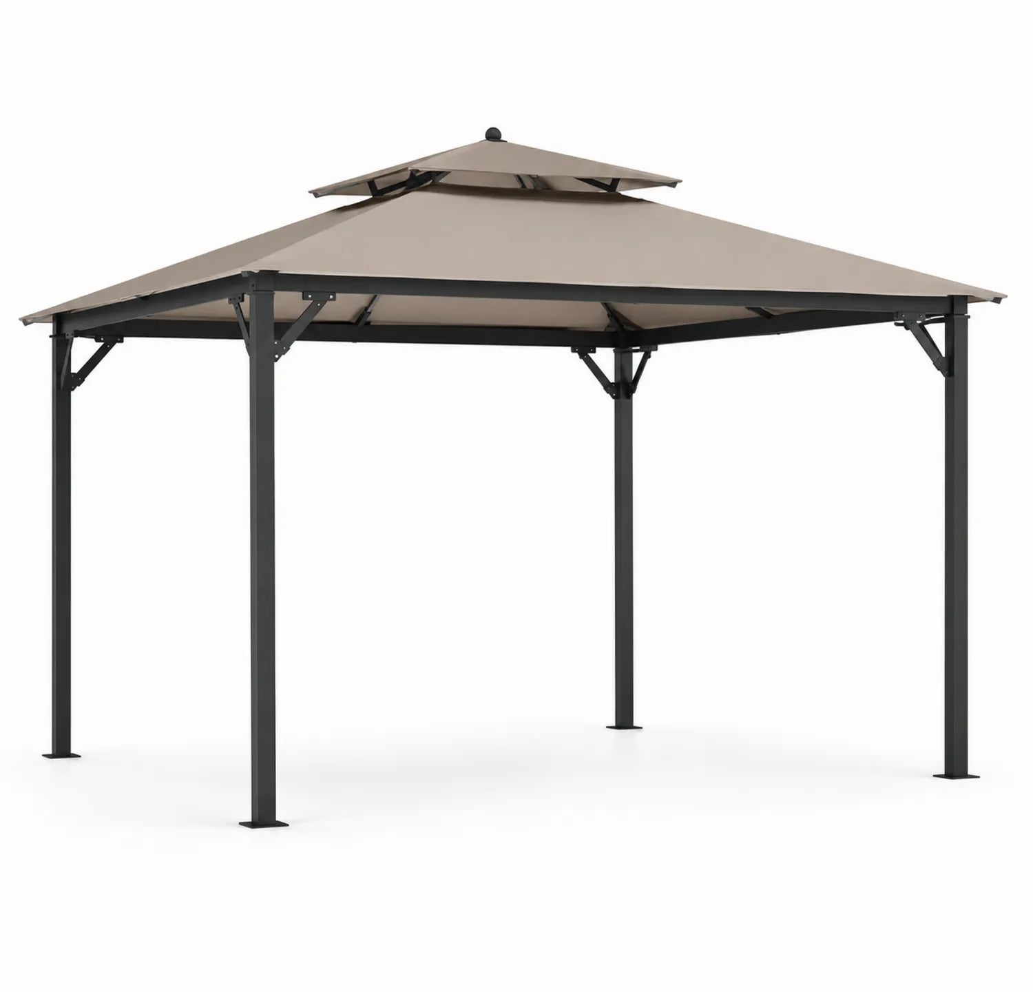 Gazebo da Giardino in Acciaio con Copertura in Poliestere Beige 300x300 cm