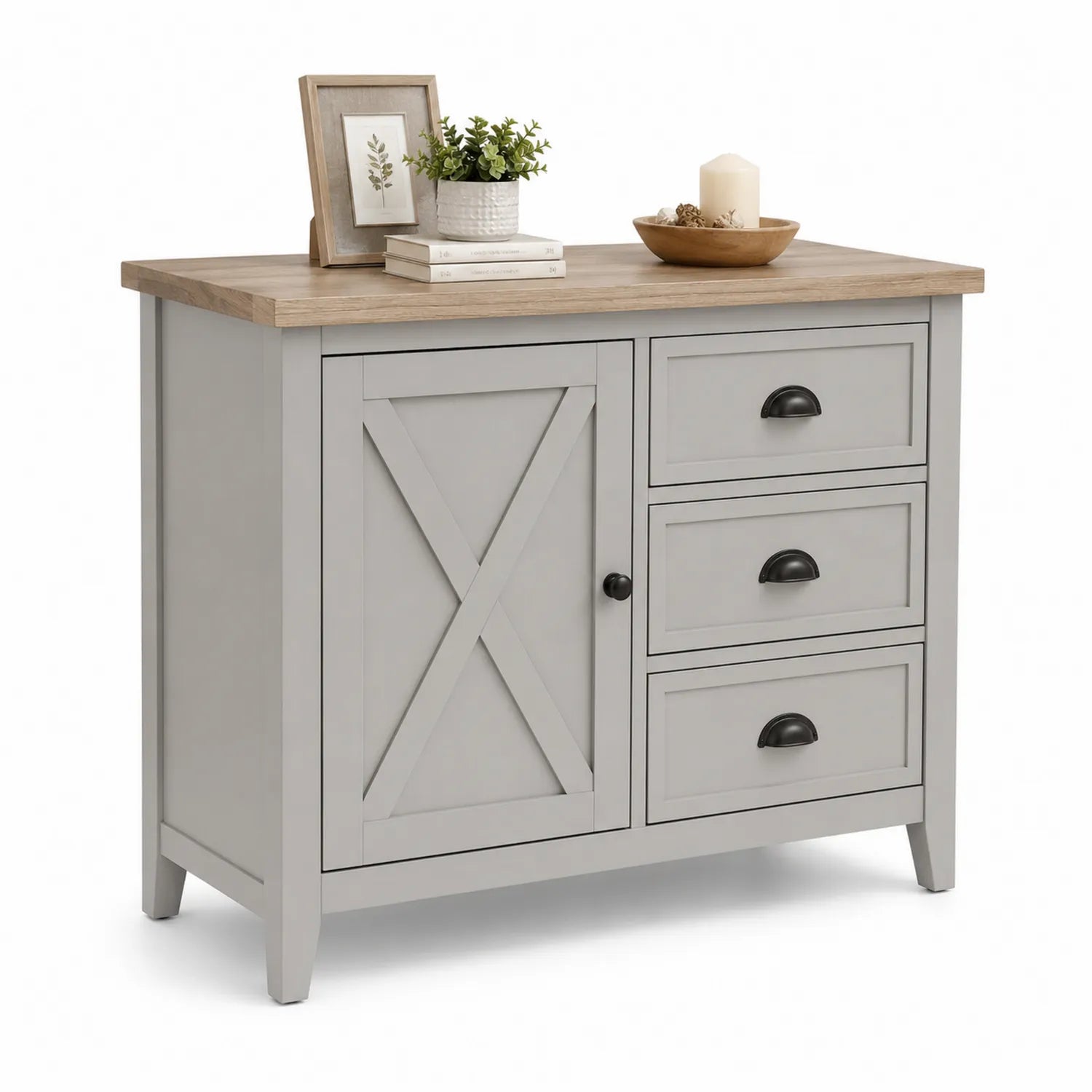 Credenza in MDF con 3 Cassetti e 1 Anta, Grigio, 90x80x40 cm