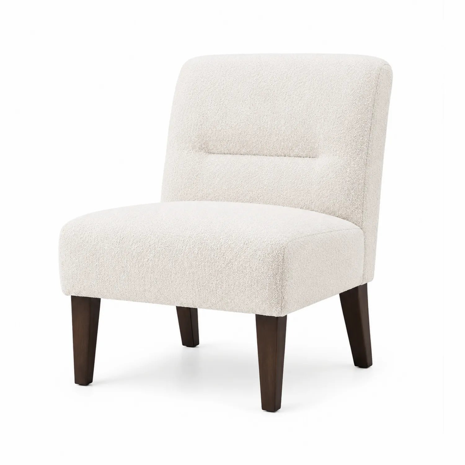 Poltrona in Bouclé Crema con Gambe in Legno