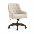 Sedia da ufficio in tessuto beige con base in legno