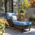 Outdoor Wicker Patio Recliner with Cushions 200x75x90 cm - Brown/Blue - Adjustable Backrest