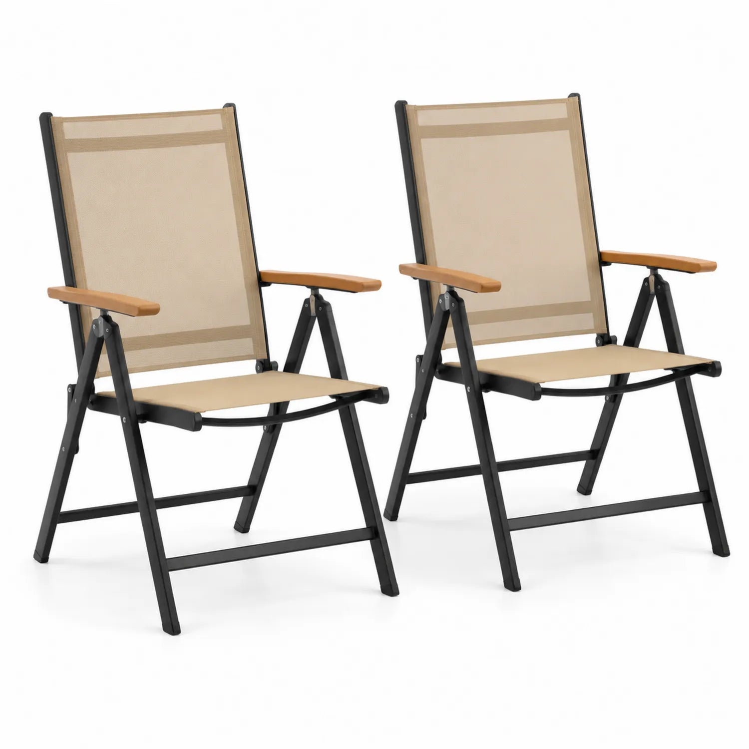 Set di 2 Sedie Pieghevoli in Alluminio e Textilene Antracite e Beige