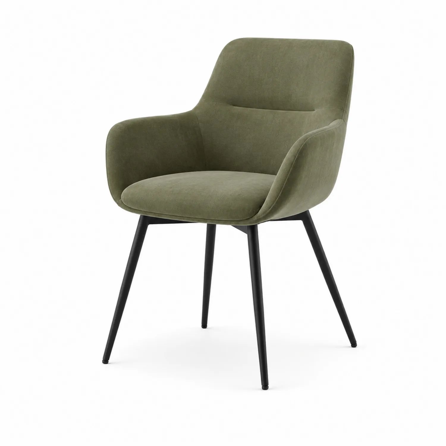 Sedia in velluto con gambe in metallo verde oliva
