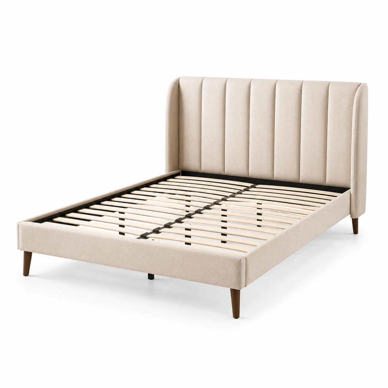 Letto matrimoniale in tessuto e legno Beige 160x200 cm