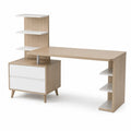 Scrivania Angolare in MDF con Libreria e Cassetti Naturale/Bianco
