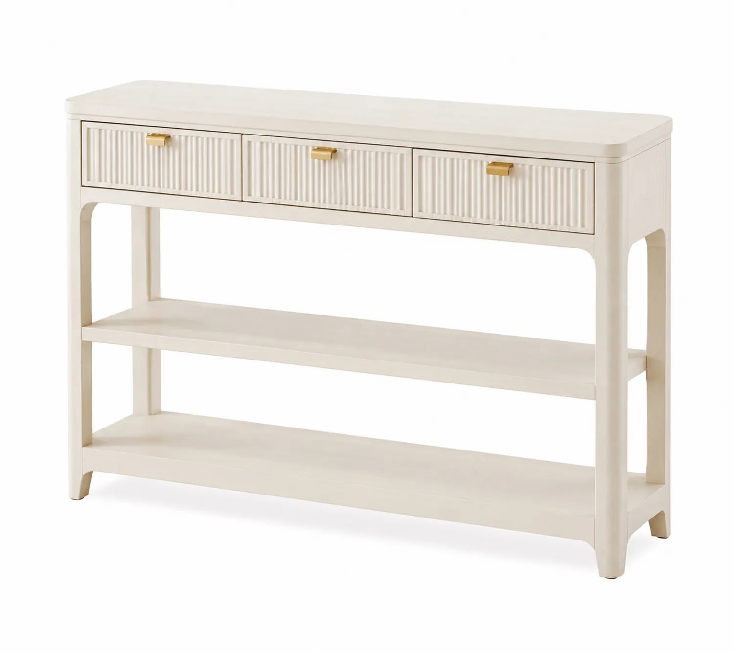 Consolle in Legno di Pino con Cassetti e Ripiani Bianco