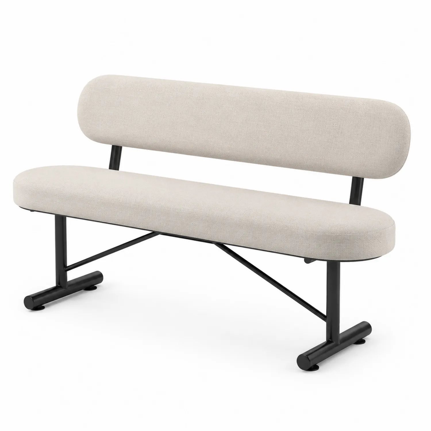 Panca in tessuto beige con struttura in metallo