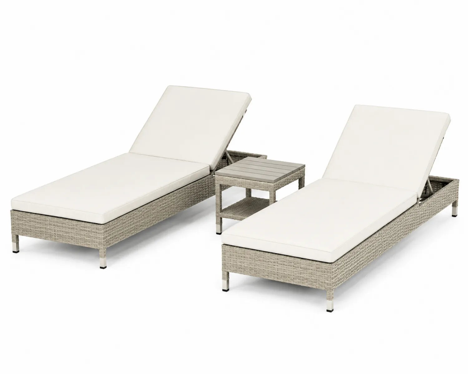 Set di 2 Lettini in Rattan Sintetico con Tavolino e Cuscini