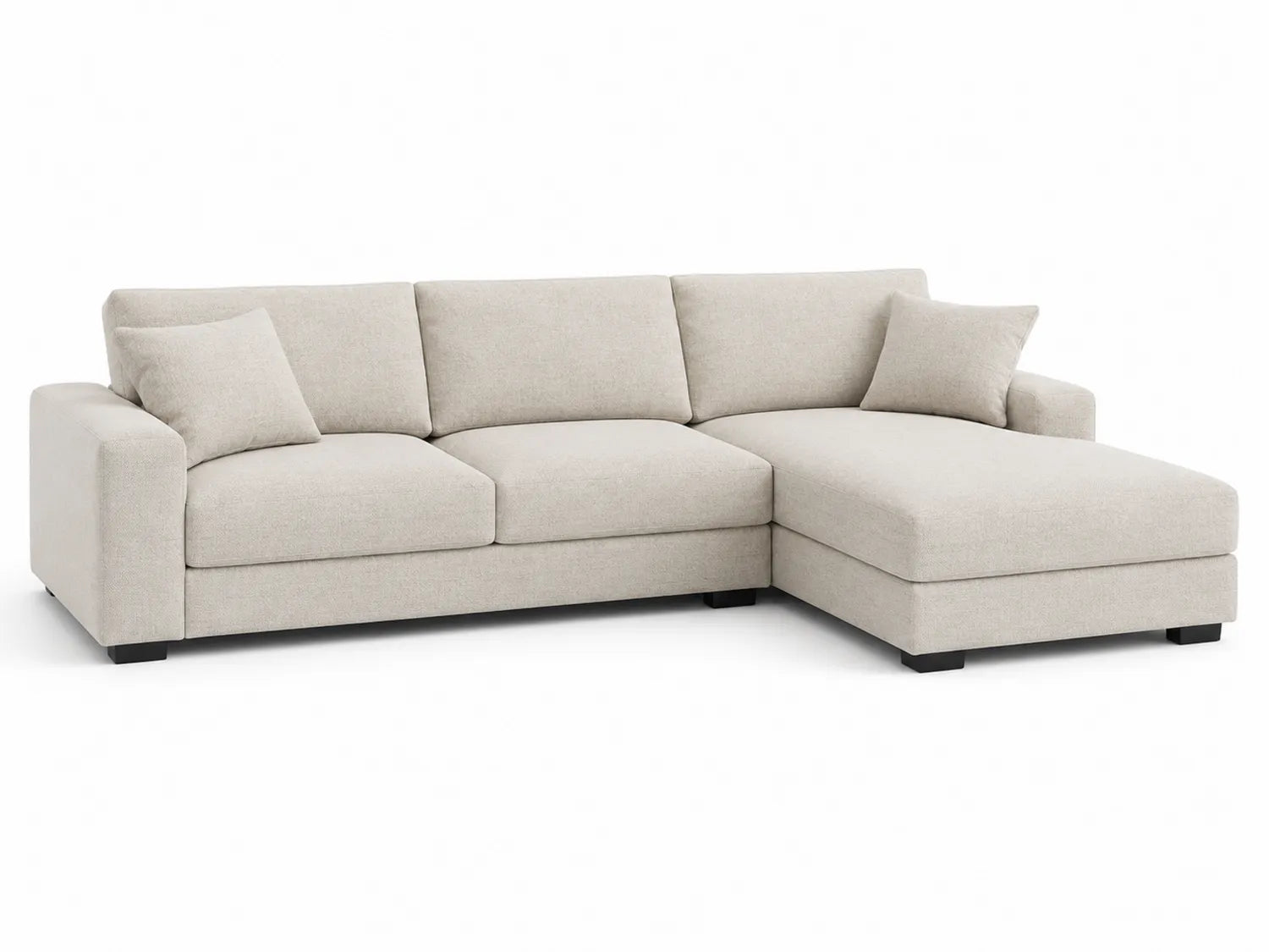Divano ad angolo in tessuto poliestere crema con chaise longue