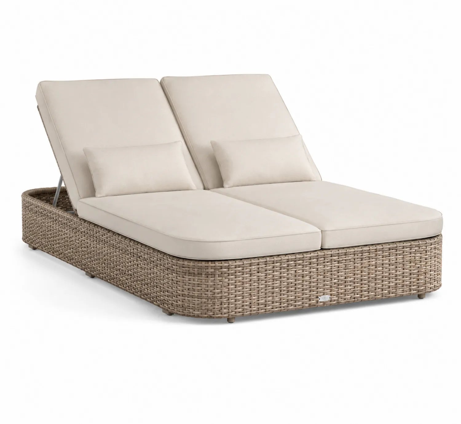 Lettino prendisole doppio in rattan con cuscini crema