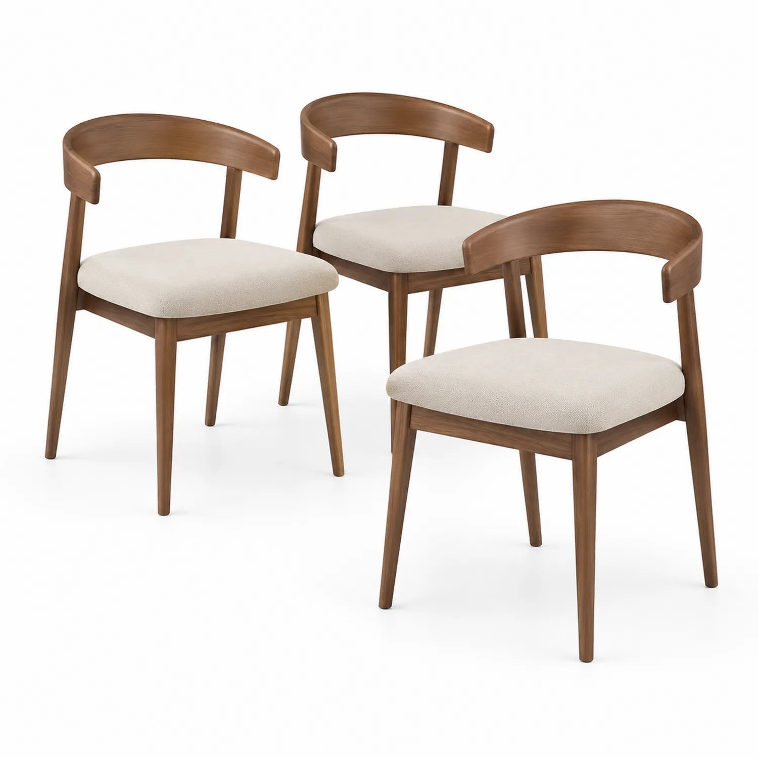 Set di 3 sedie in legno con seduta in tessuto