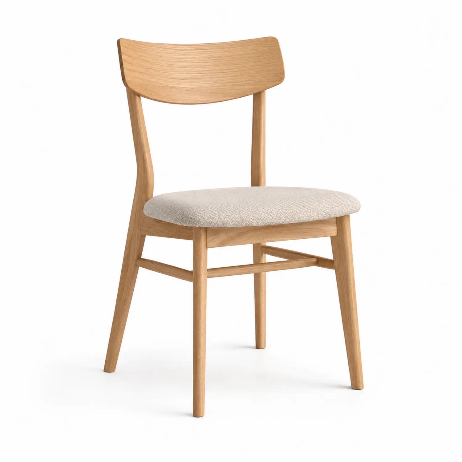 Sedia in legno con seduta in tessuto di poliestere beige