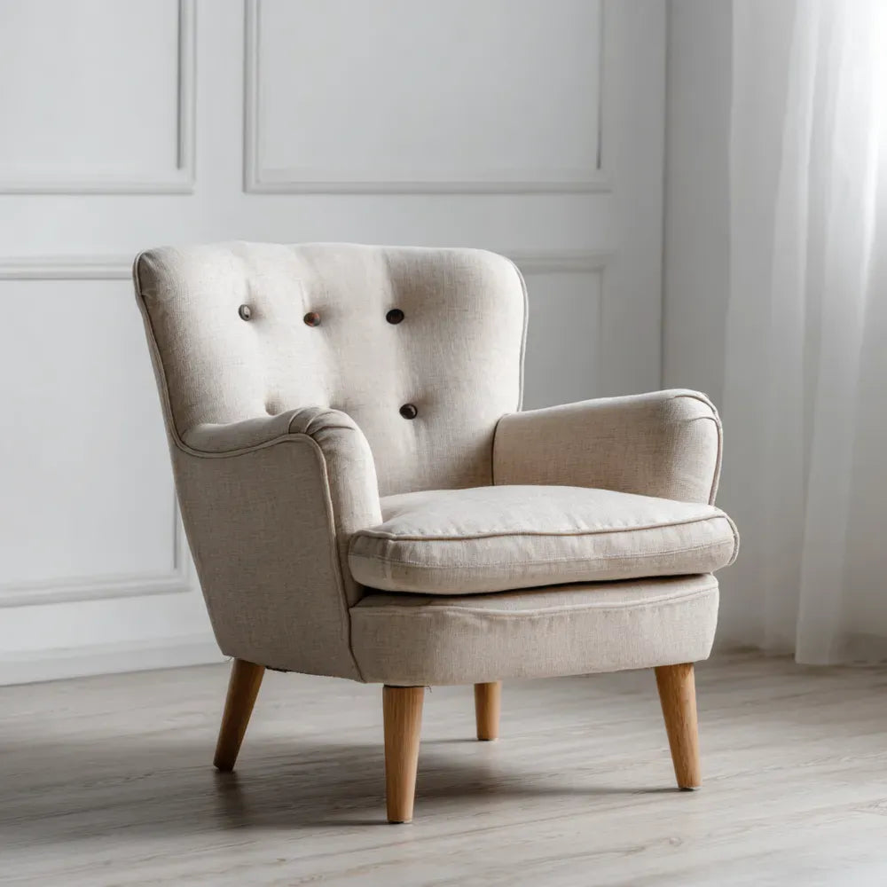 Armchair Linen Upholstery 80x82x85 cm - Beige - Mid-Century Modern