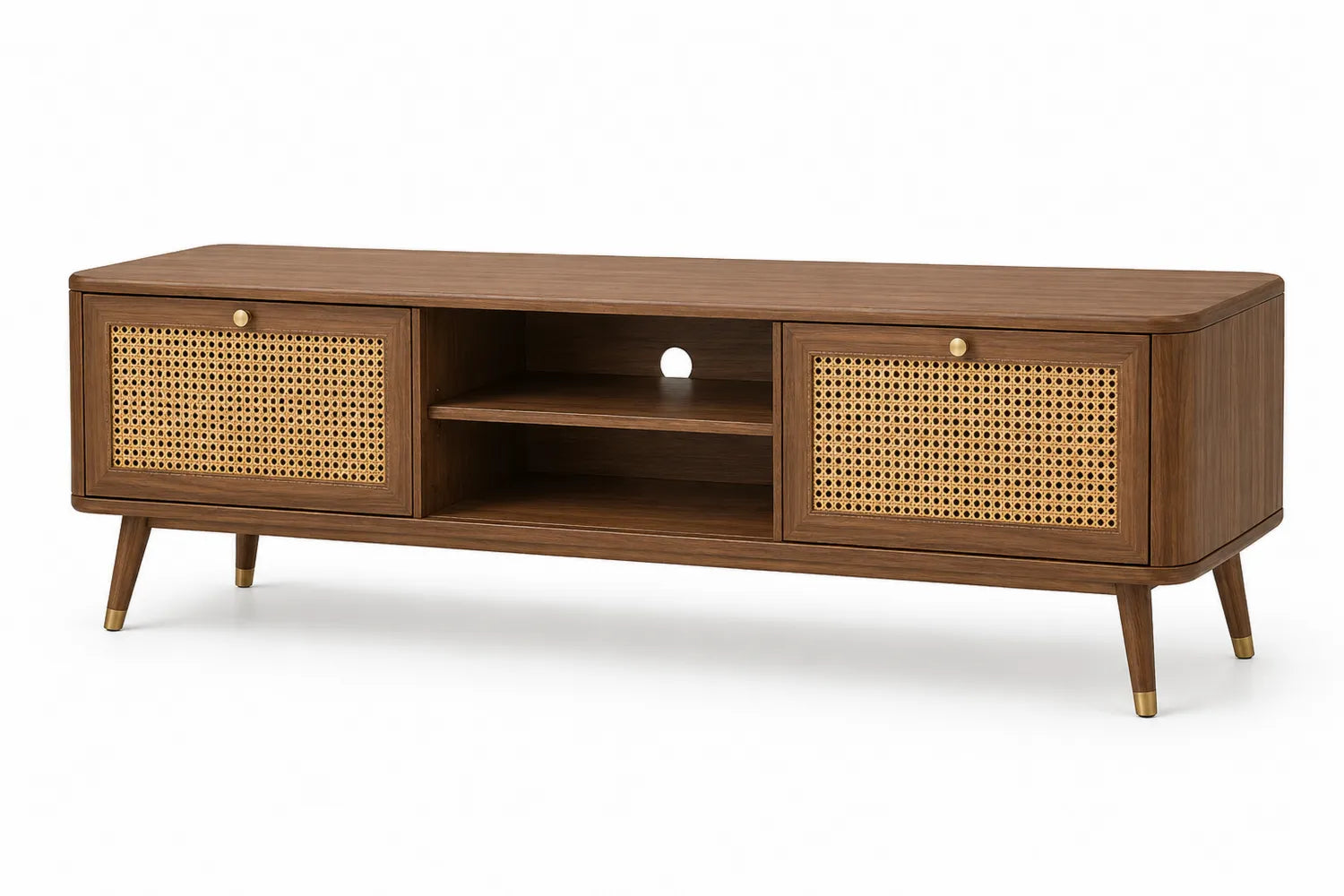 Mobile TV in legno e rattan con dettagli marroni