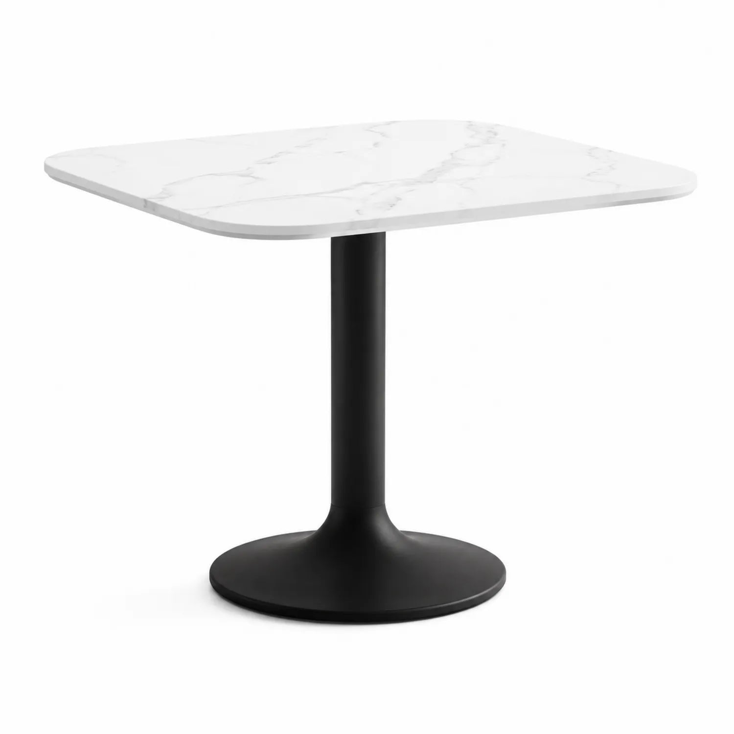 Tavolo da pranzo quadrato in marmo artificiale con base in metallo nero