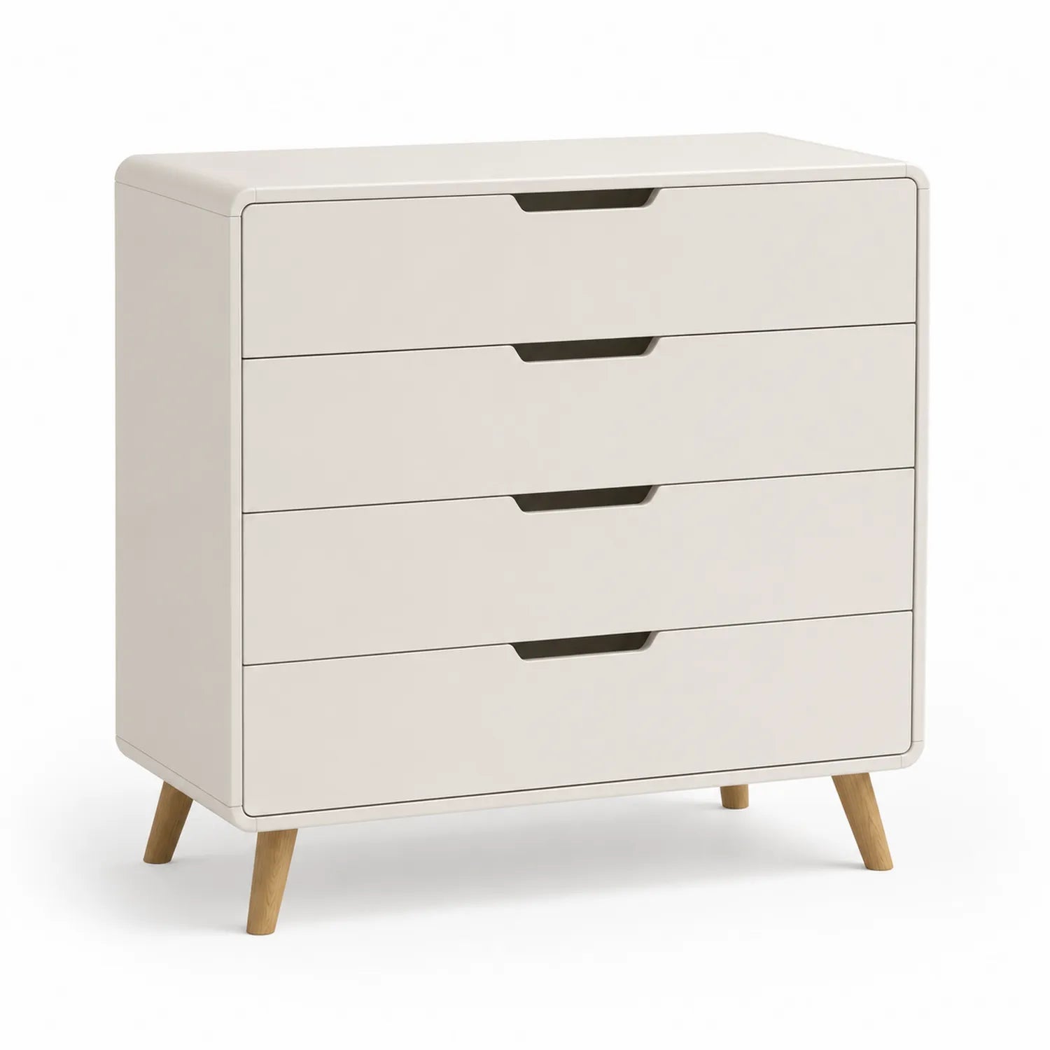 Cassettiera a Quattro Cassetti in Legno MDF e Massello Bianco