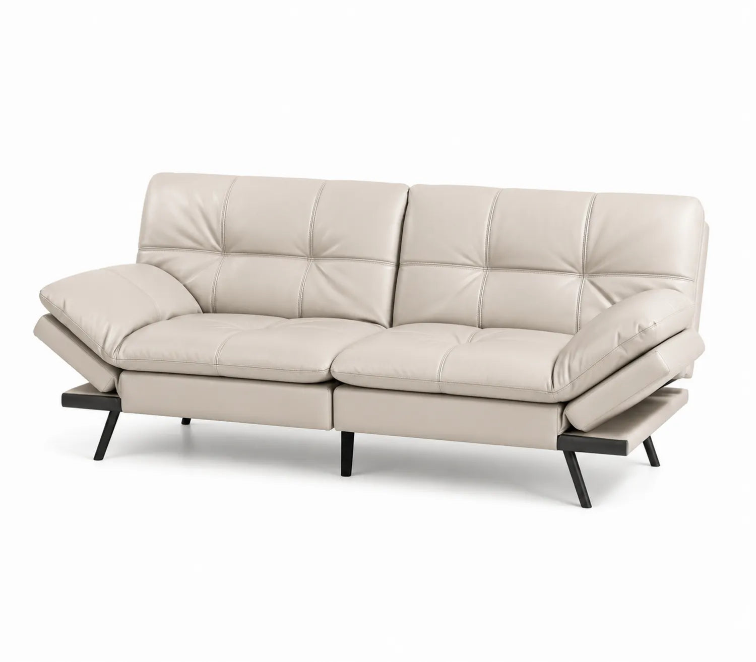 Divano letto regolabile in similpelle beige 220 cm