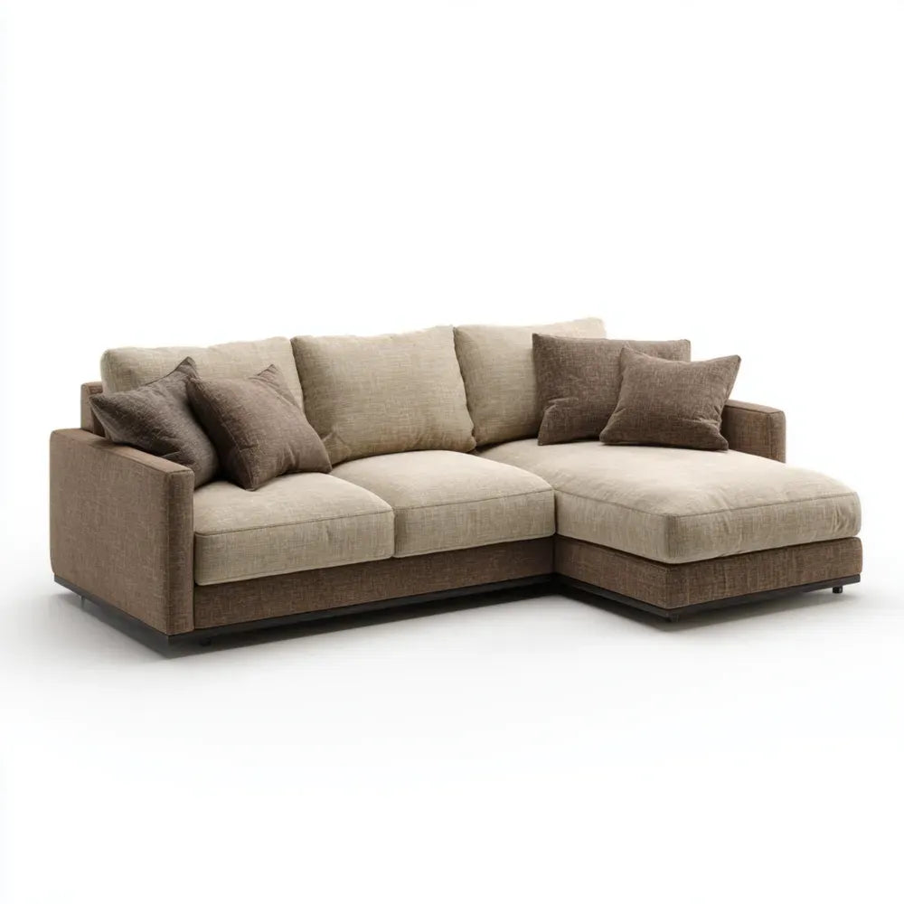 Sectional Sofa Fabric Upholstered 250x150x85 cm – Beige/Brown – Contemporary Design