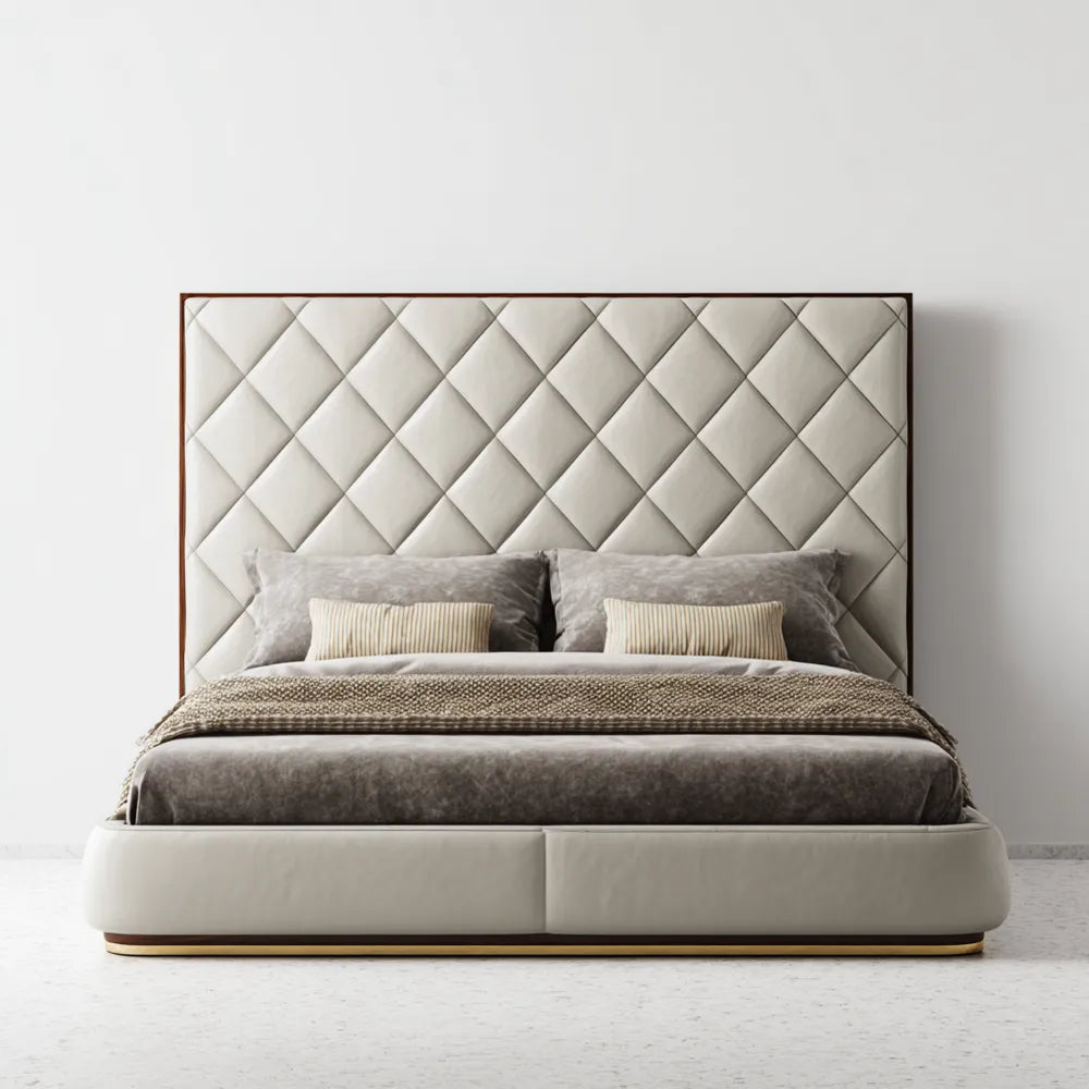 Double Bed Upholstered Leather 200x150x100 cm - Beige - Modern Style