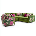 Sectional Sofa Set Velvet Fabric 300x100x85 cm Green and Pink Floral Pattern - Modern Design