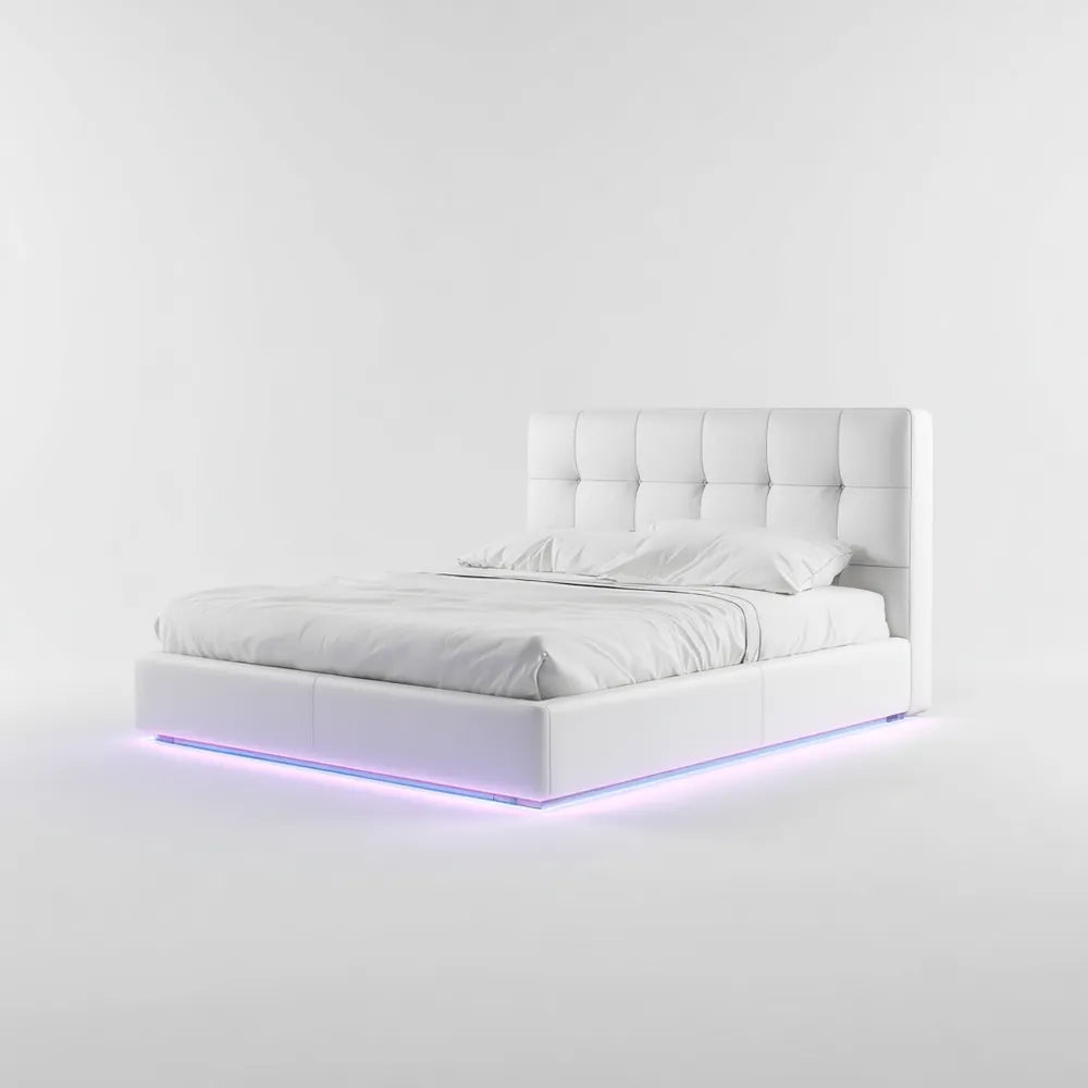 Double Bed Faux Leather 200x160x50 cm - White - Modern Style with LED Lighting