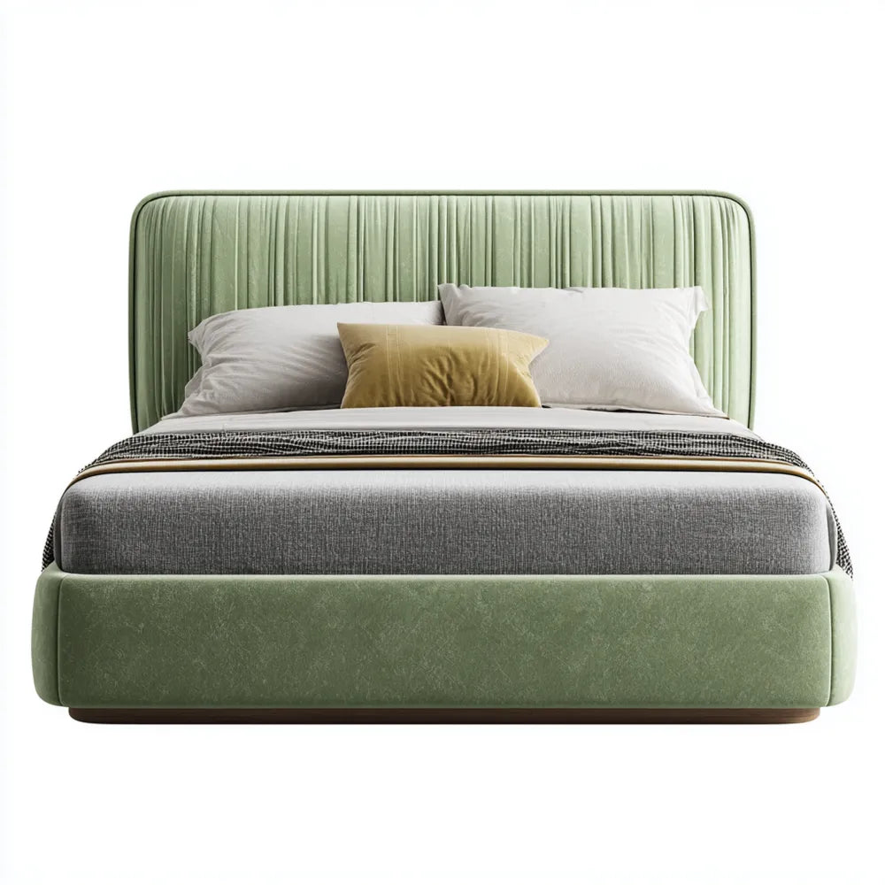 Upholstered Double Bed Velvet 200x150x120 cm - Light Green - Modern Design