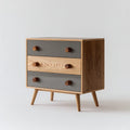 Chest of Drawers 64x40x74 cm - Oak Wood 3-Drawer - Grey - Mid-Century Modern Design