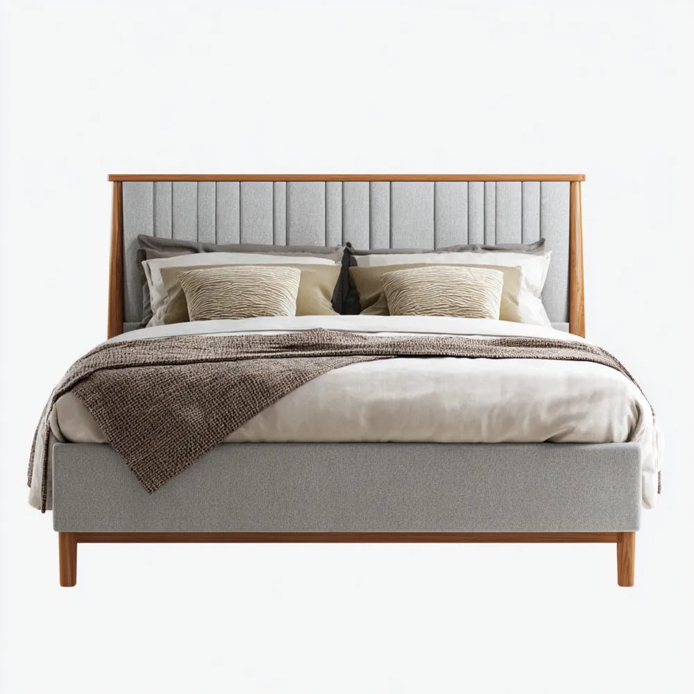 Double Bed Linen Upholstery 200x150x100 cm - Light Gray - Contemporary Design