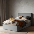 Double Bed Upholstered Fabric 200x140x80 cm - Light Gray - Modern Design