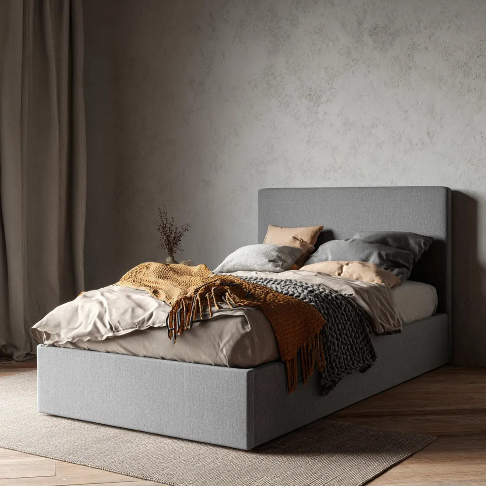 Double Bed Upholstered Fabric 200x140x80 cm - Light Gray - Modern Design