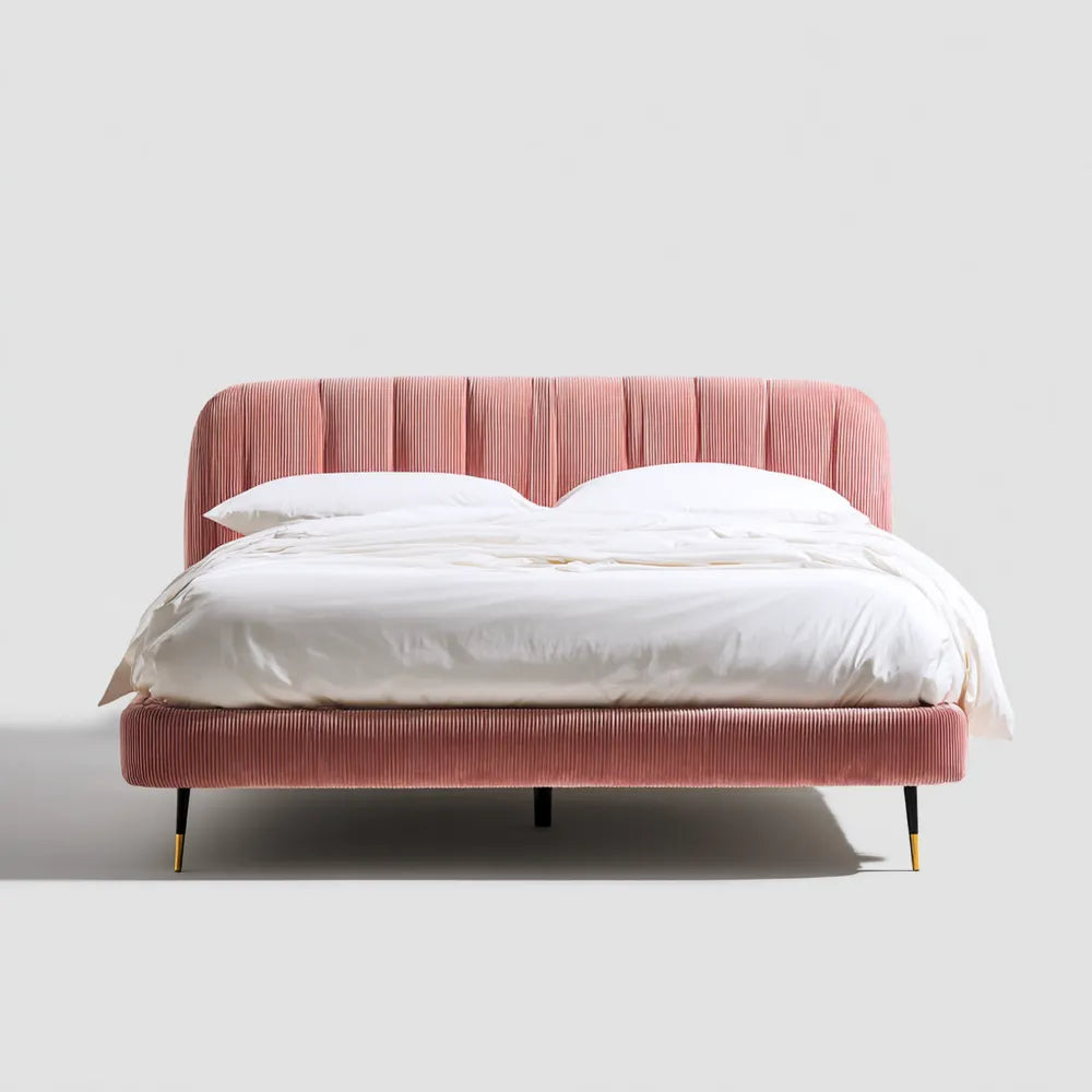 Double Bed Velvet Upholstered 200x160x75 cm - Pink - Modern Design