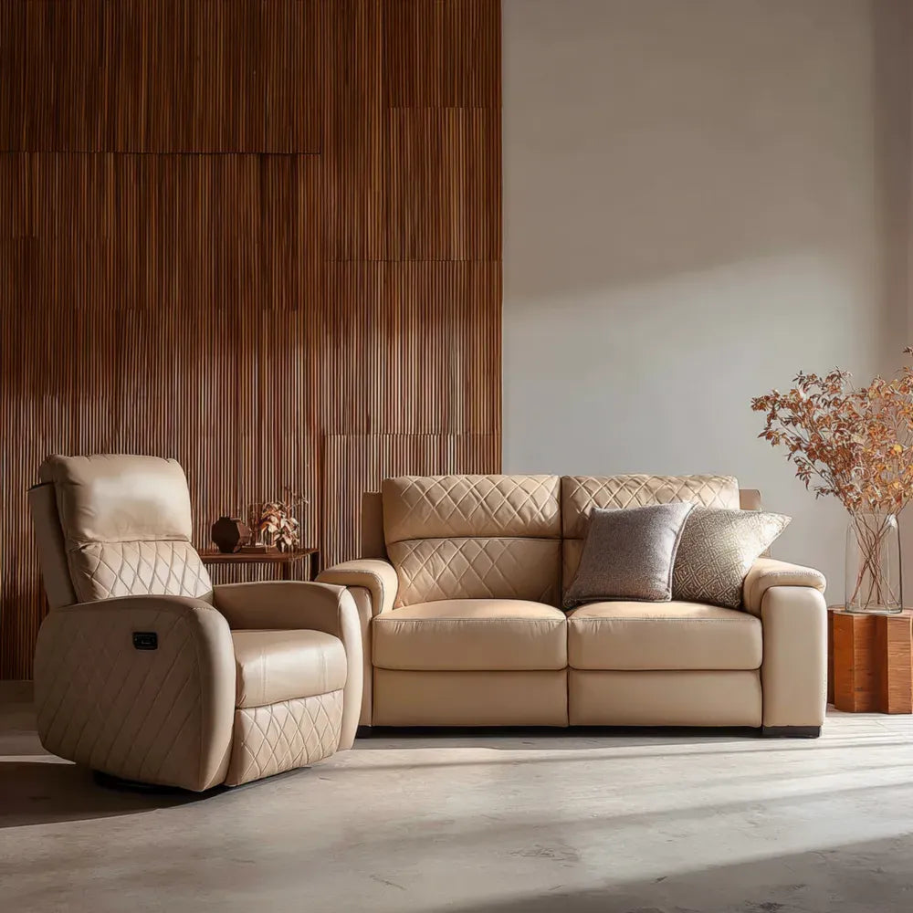 Sofa Set Faux Leather 200x90x100 cm – Beige – Contemporary Design