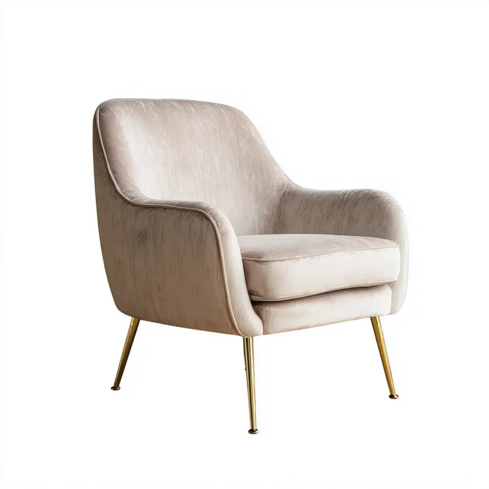 Armchair Velvet Upholstery 75x80x85 cm - Beige - Modern Design